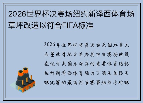 2026世界杯决赛场纽约新泽西体育场草坪改造以符合FIFA标准